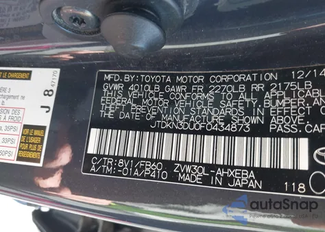 2015 Toyota Prius Two z USA, uszkodzony, nr VIN JTDKN3DU0F0434873